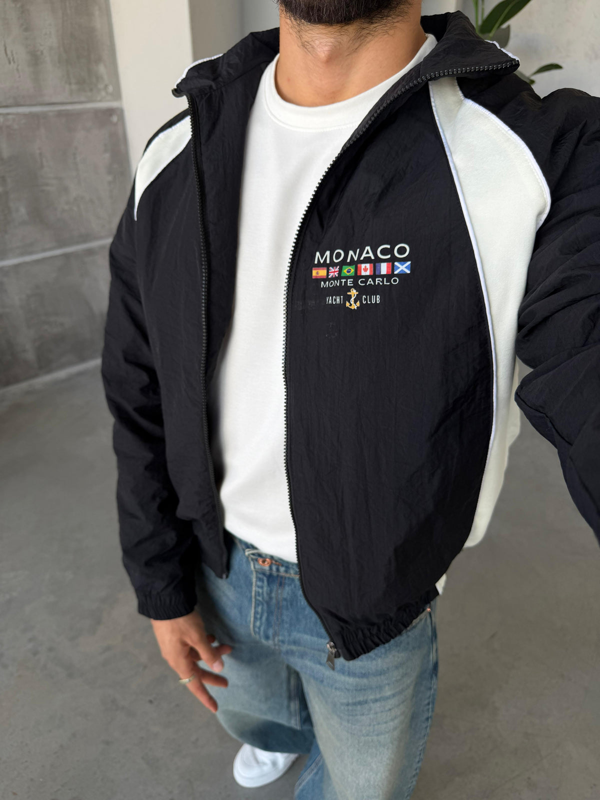 Monaco Stripe Zip Jacket – Black