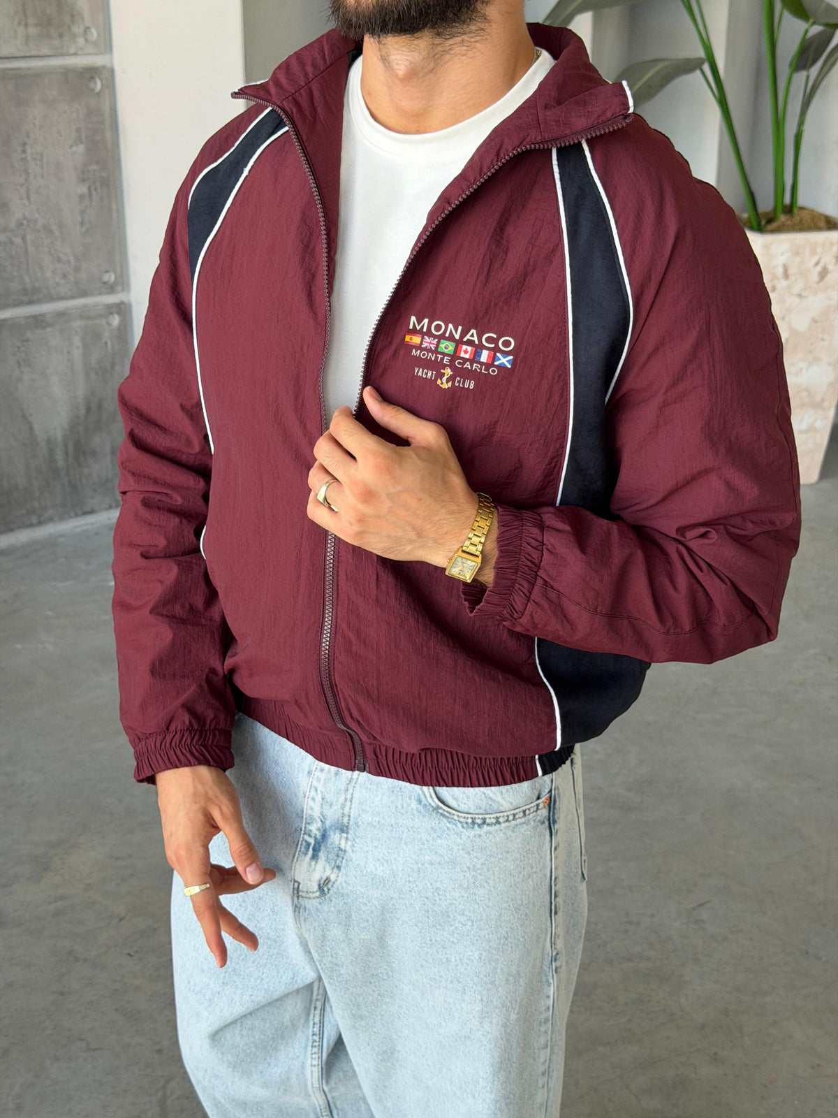 Monaco Stripe Zip Jacket – Bordo