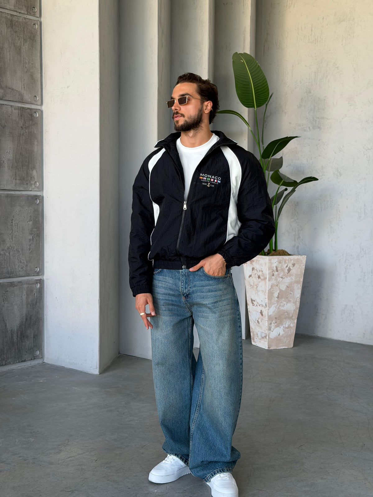 Monaco Stripe Zip Jacket – Black