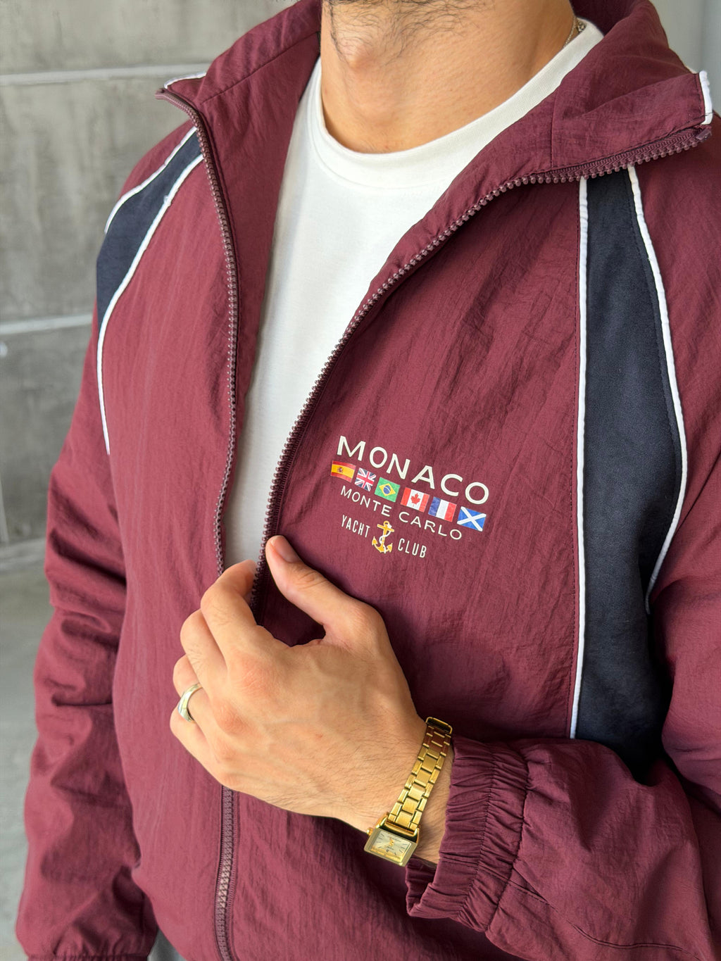 Monaco Stripe Zip Jacket – Bordo