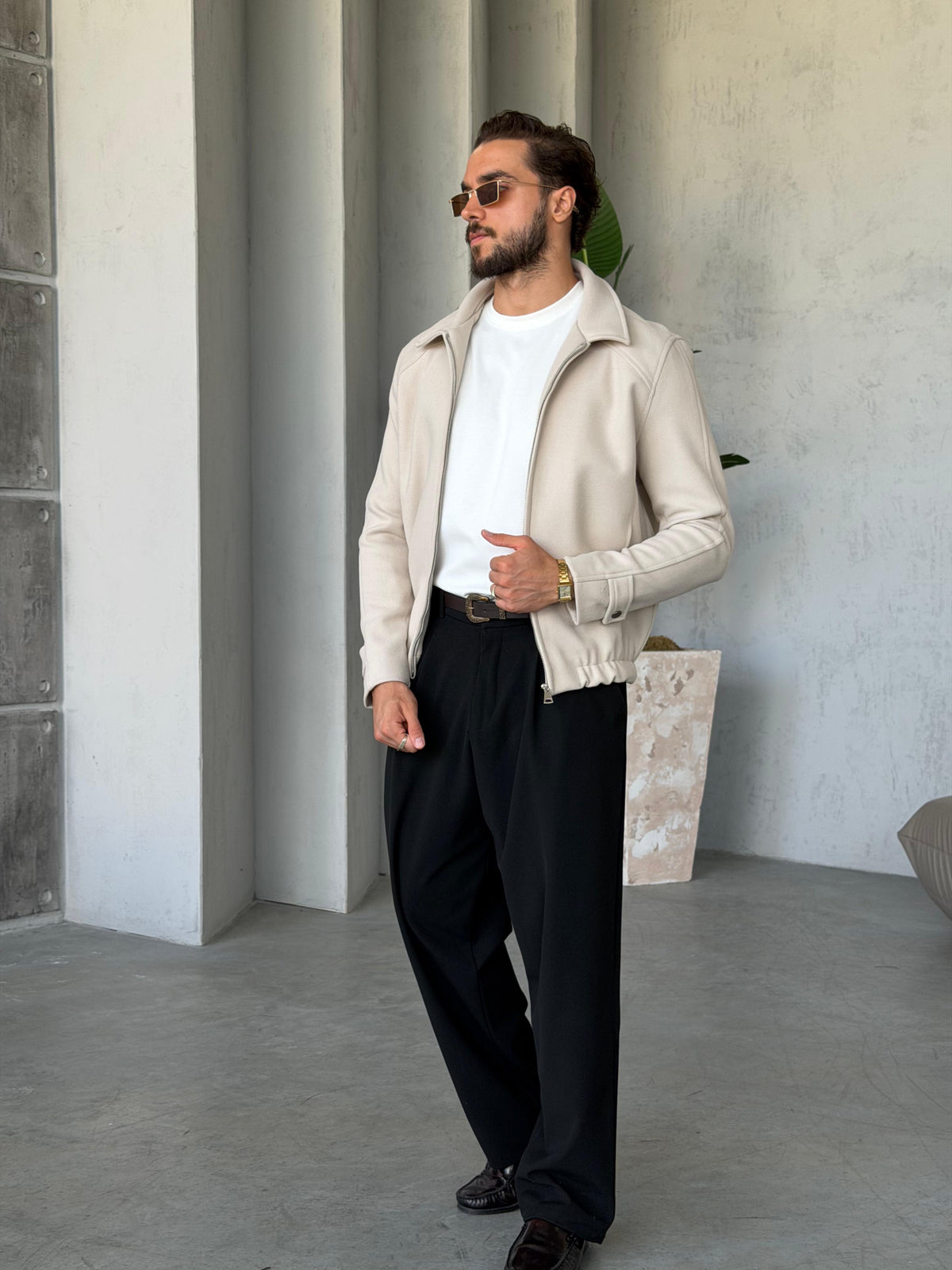 Suede Zip Jacket – Cream