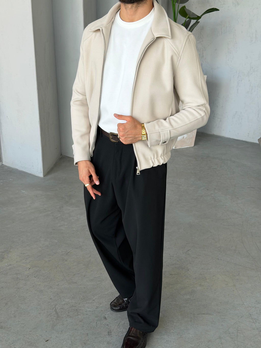 Suede Zip Jacket – Cream