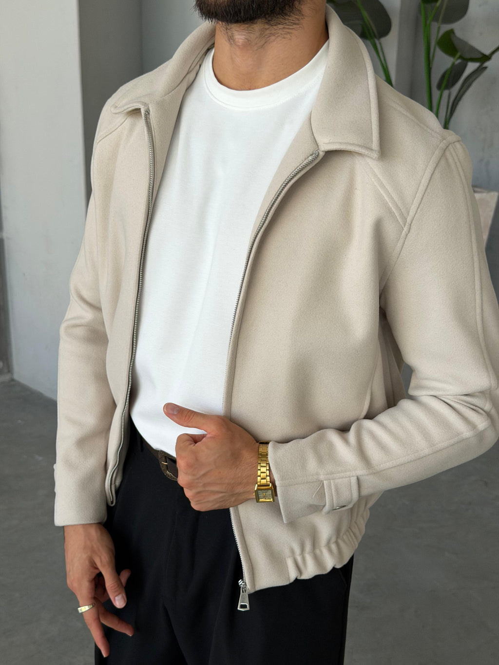 Suede Zip Jacket – Cream