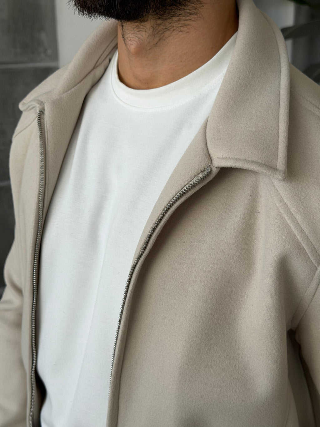Suede Zip Jacket – Cream