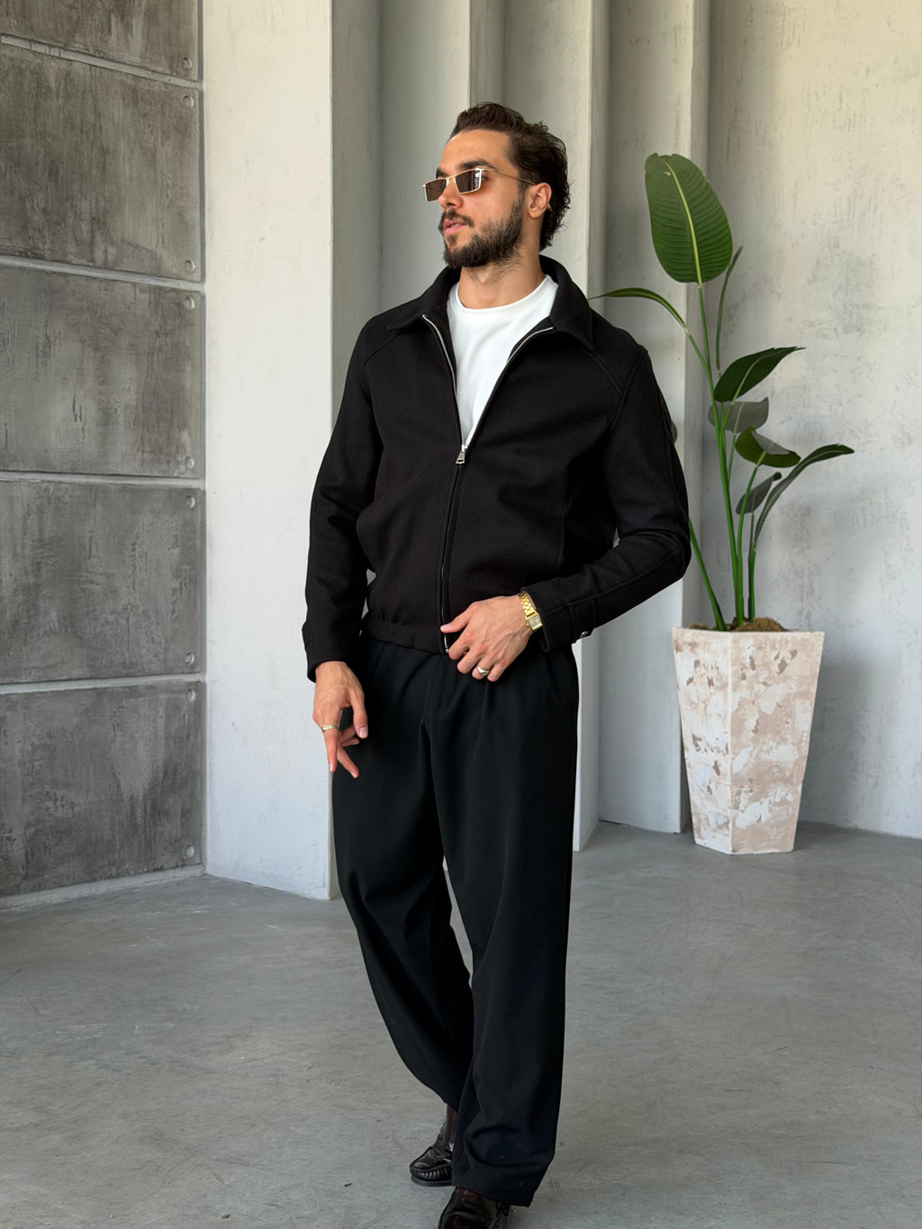Suede Zip Jacket – Black