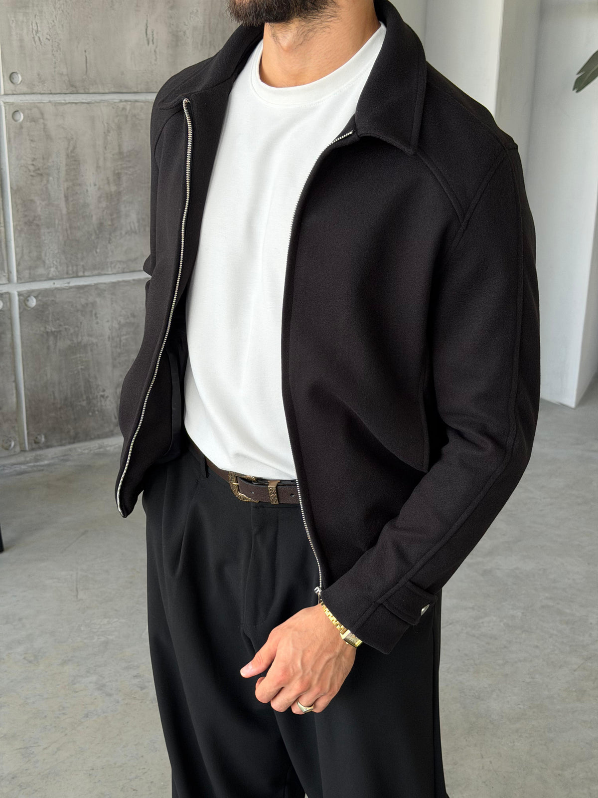 Suede Zip Jacket – Black