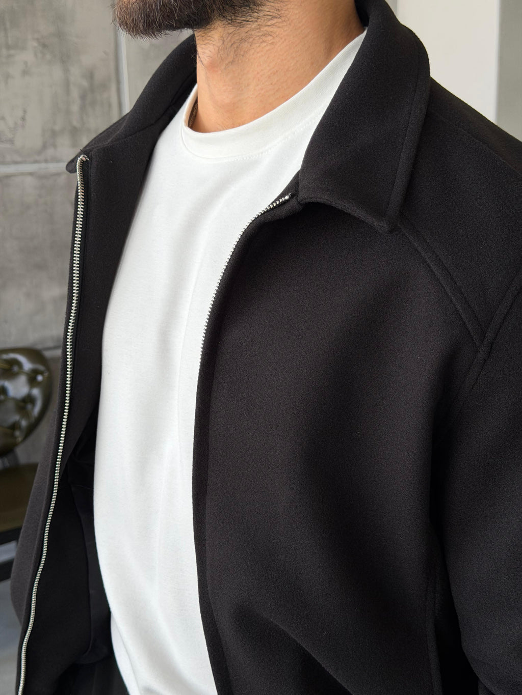 Suede Zip Jacket – Black