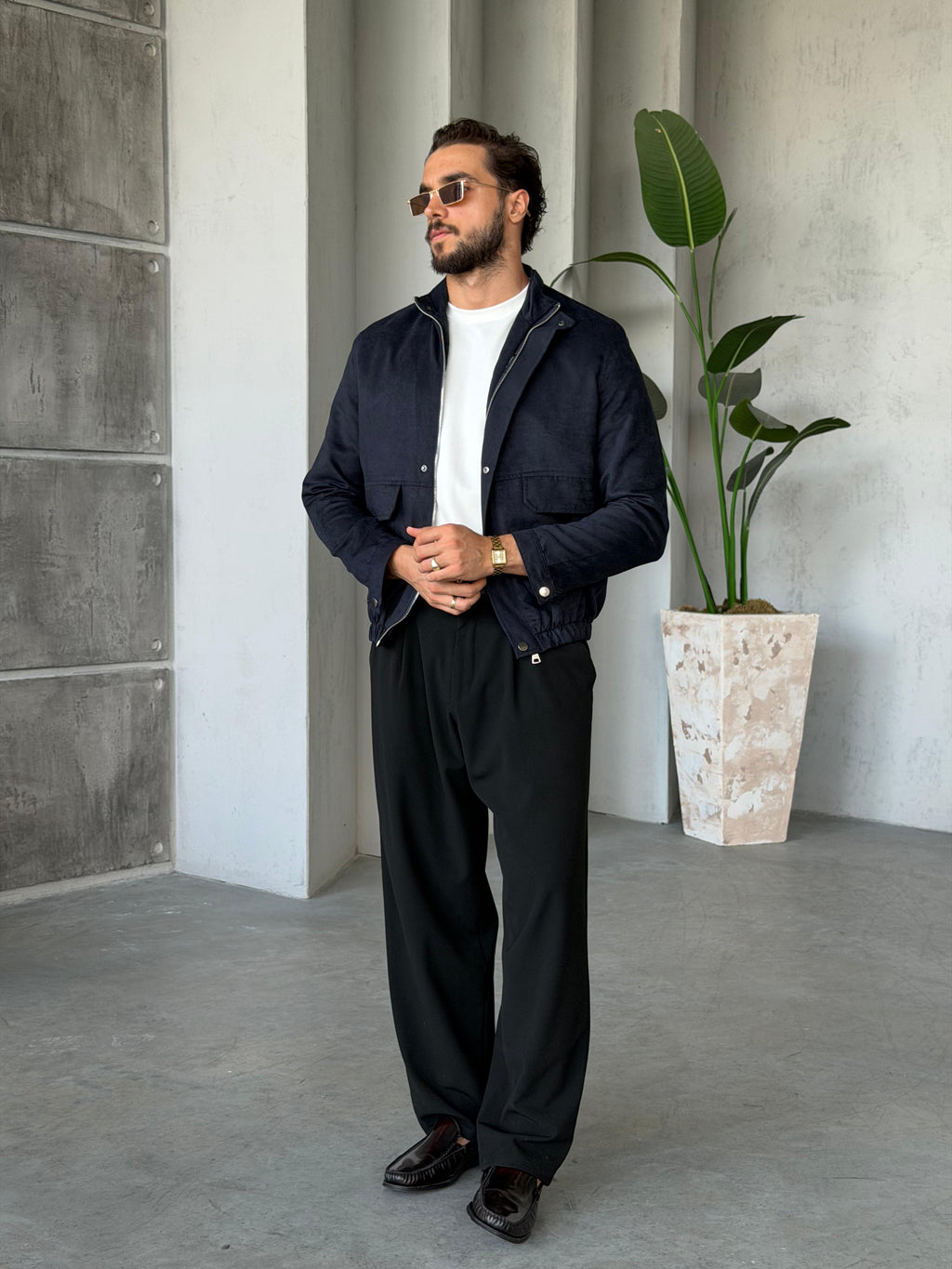 Suede Utility Jacket – Black