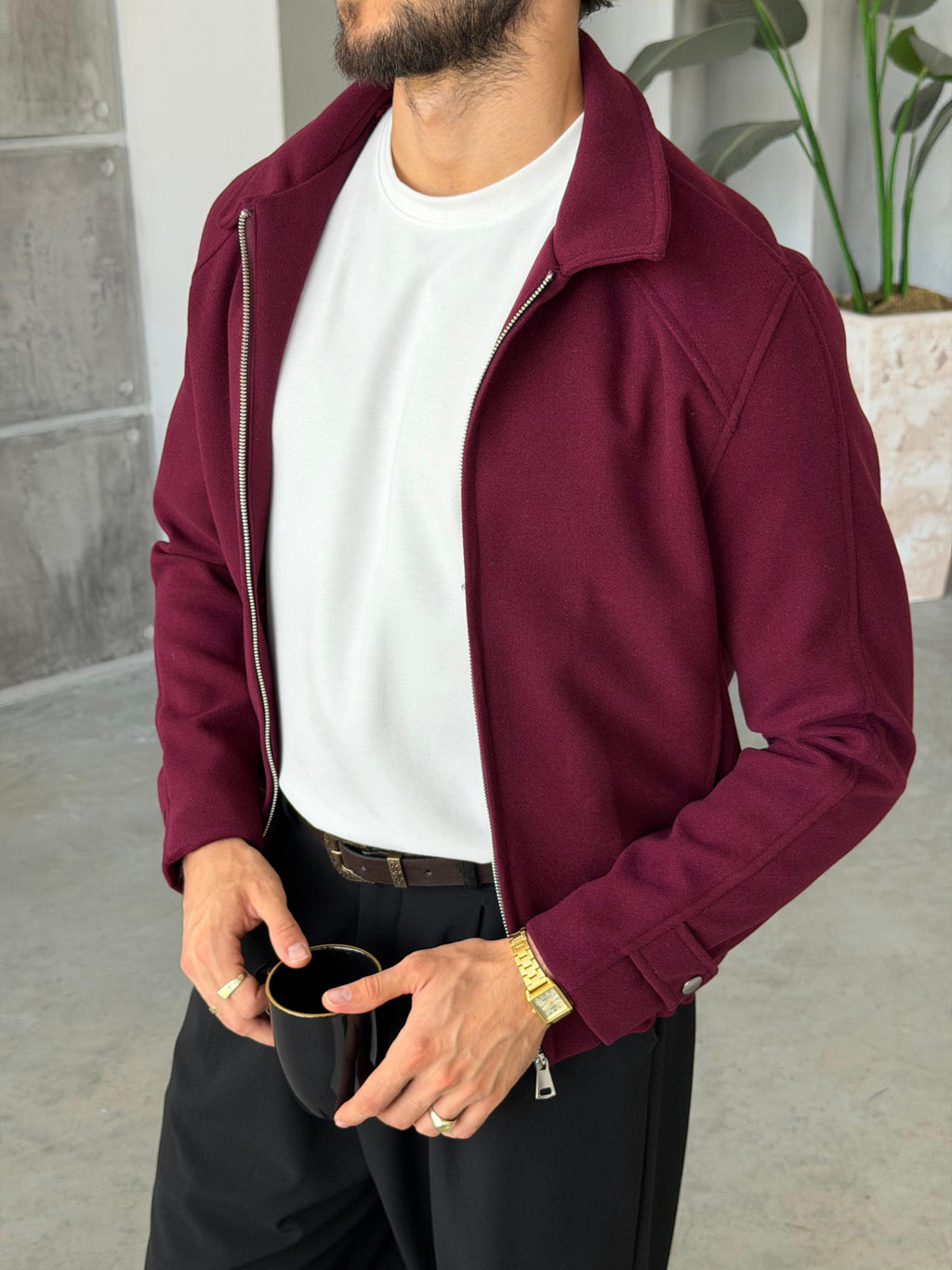 Suede Zip Jacket – Bordo