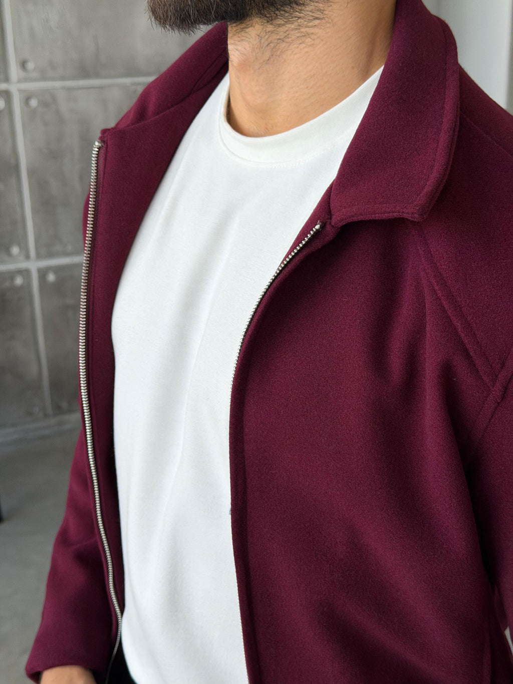 Suede Zip Jacket – Bordo