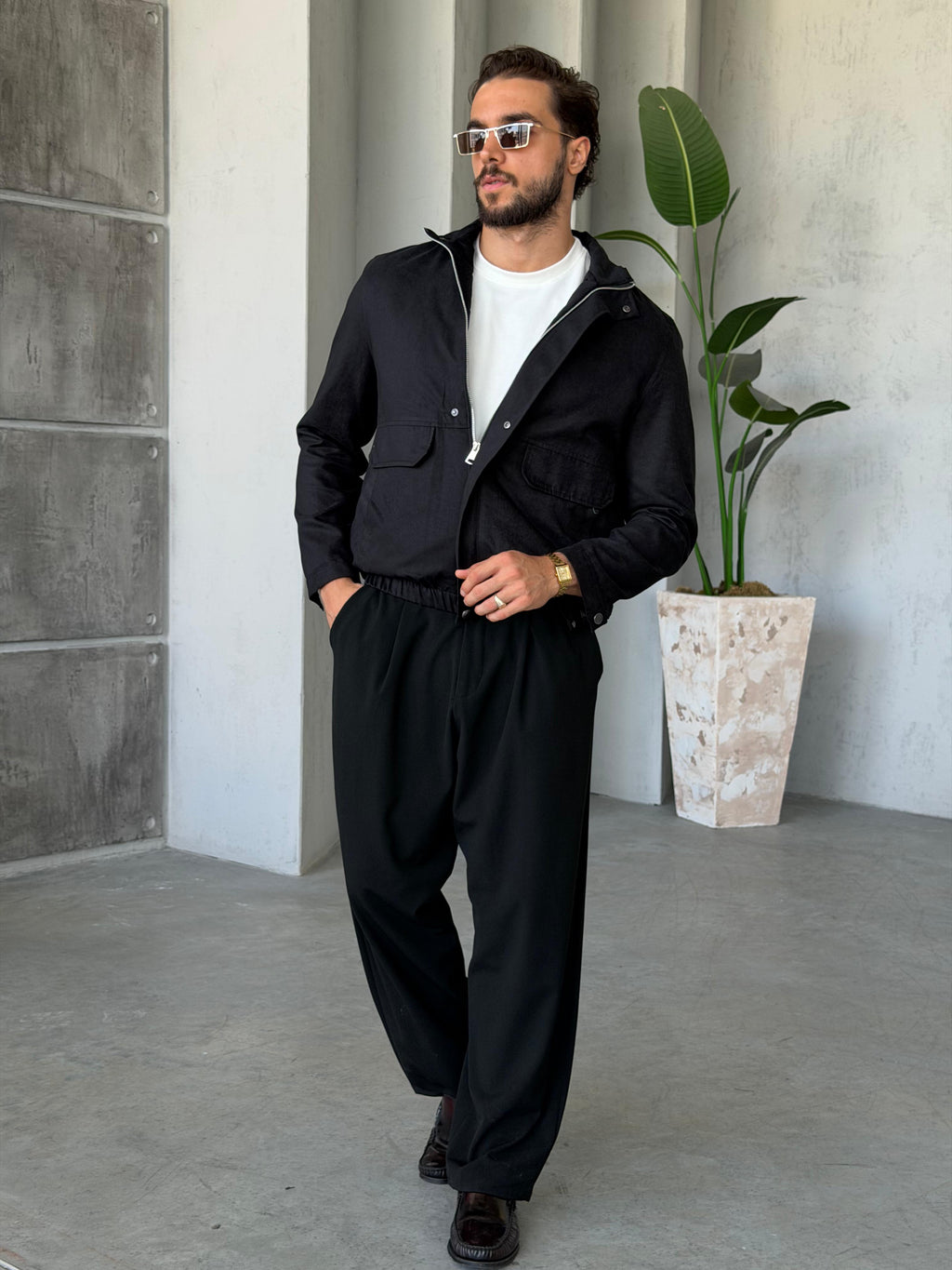Suede Utility Jacket – Black