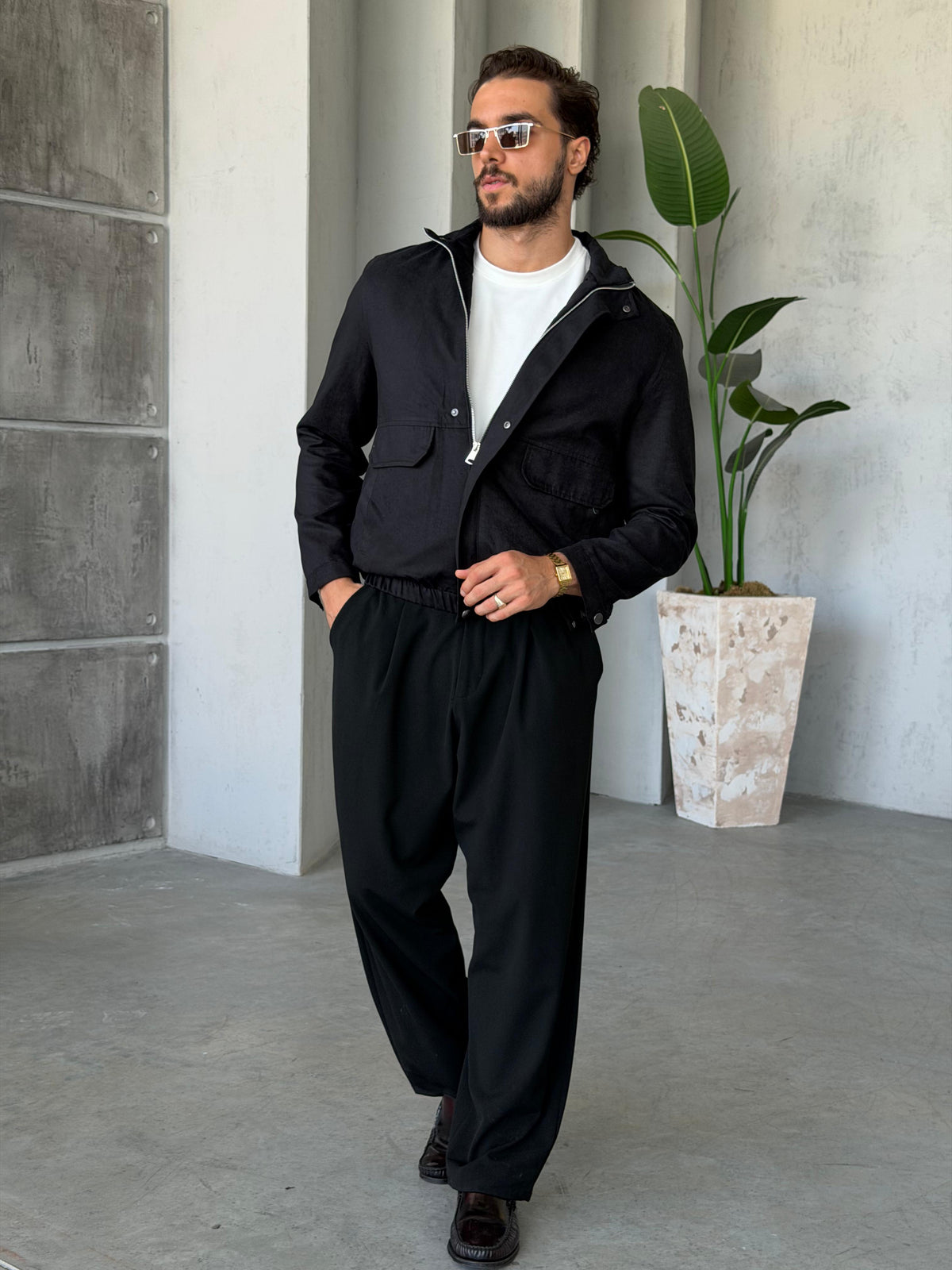 Suede Utility Jacket – Black