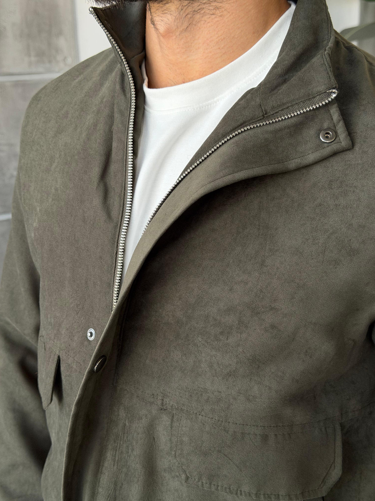 Suede Utility Jacket – Khaki