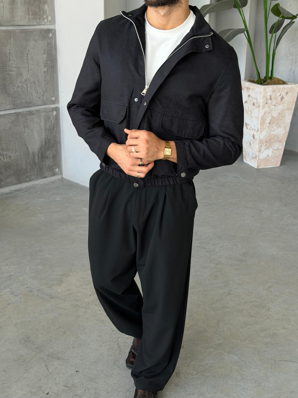 Suede Utility Jacket – Black