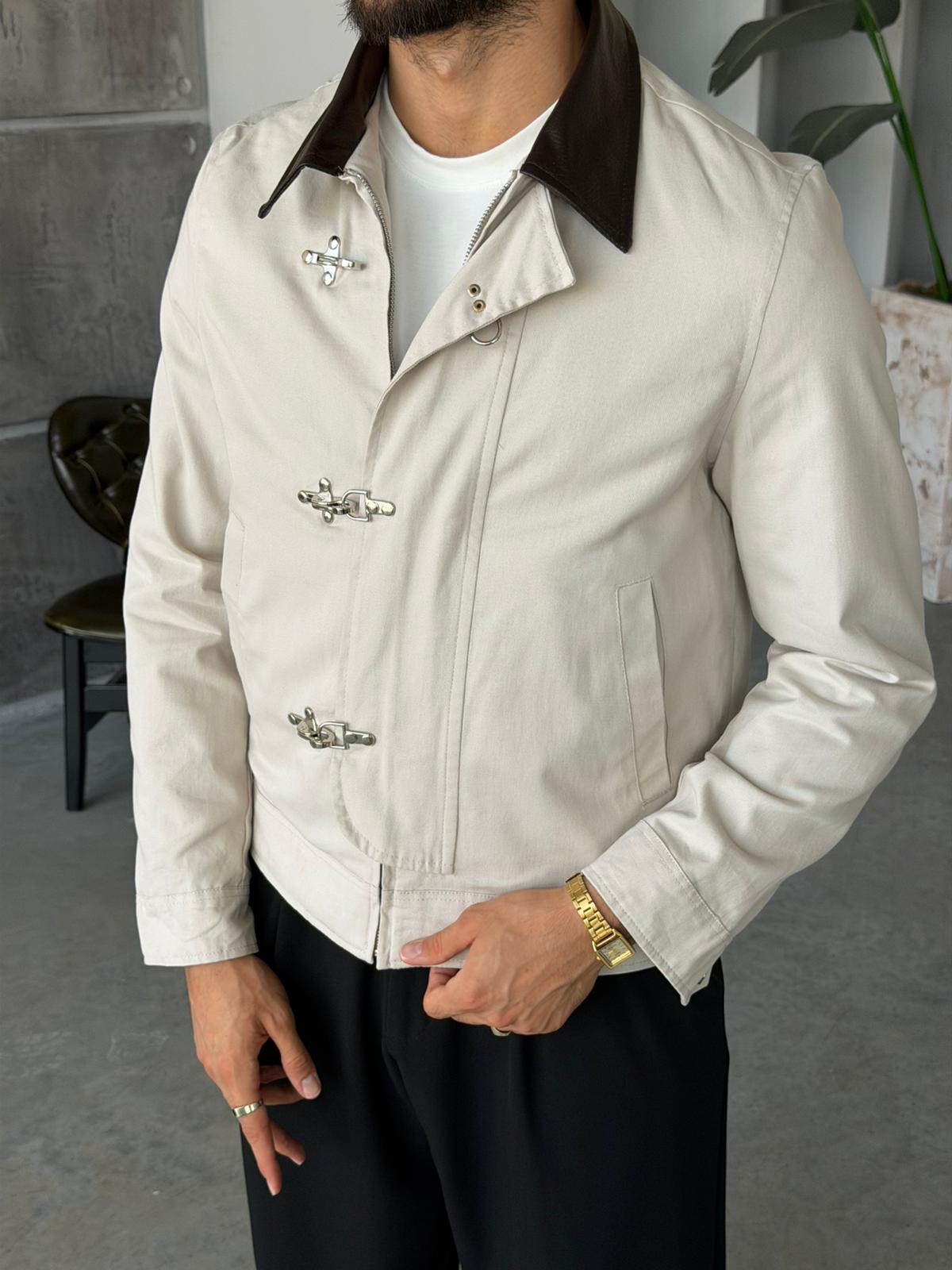Leather Collar Jacket – Cream