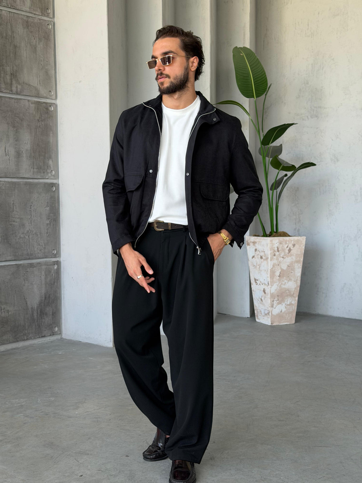 Suede Utility Jacket – Black
