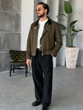 Leather Collar Jacket – Dark Green
