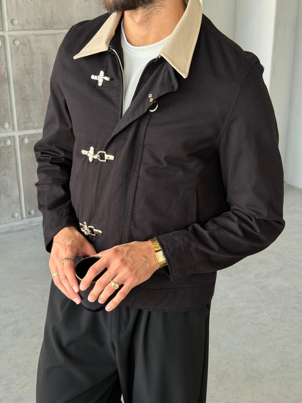 Leather Collar Jacket – Black