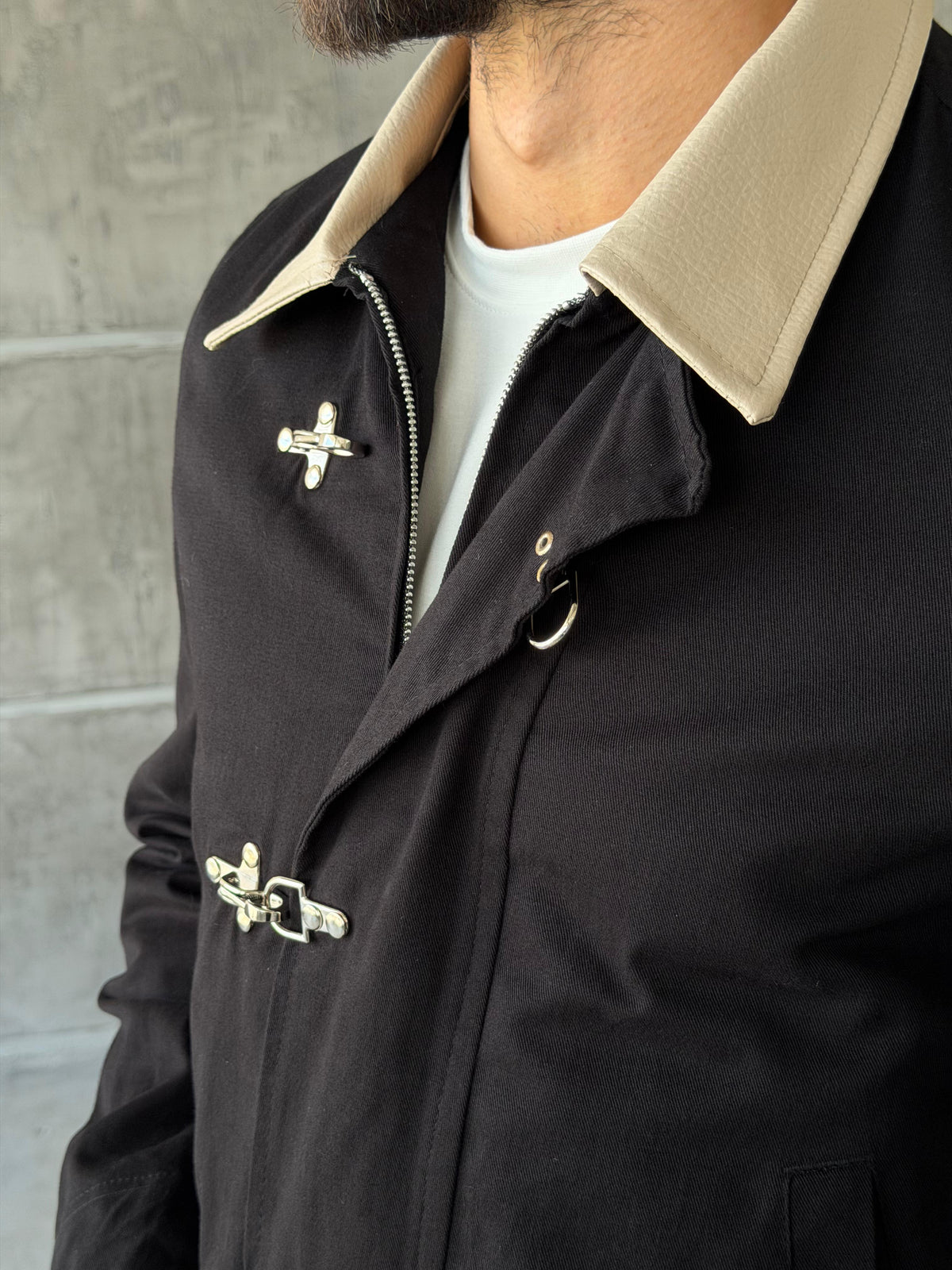 Leather Collar Jacket – Black