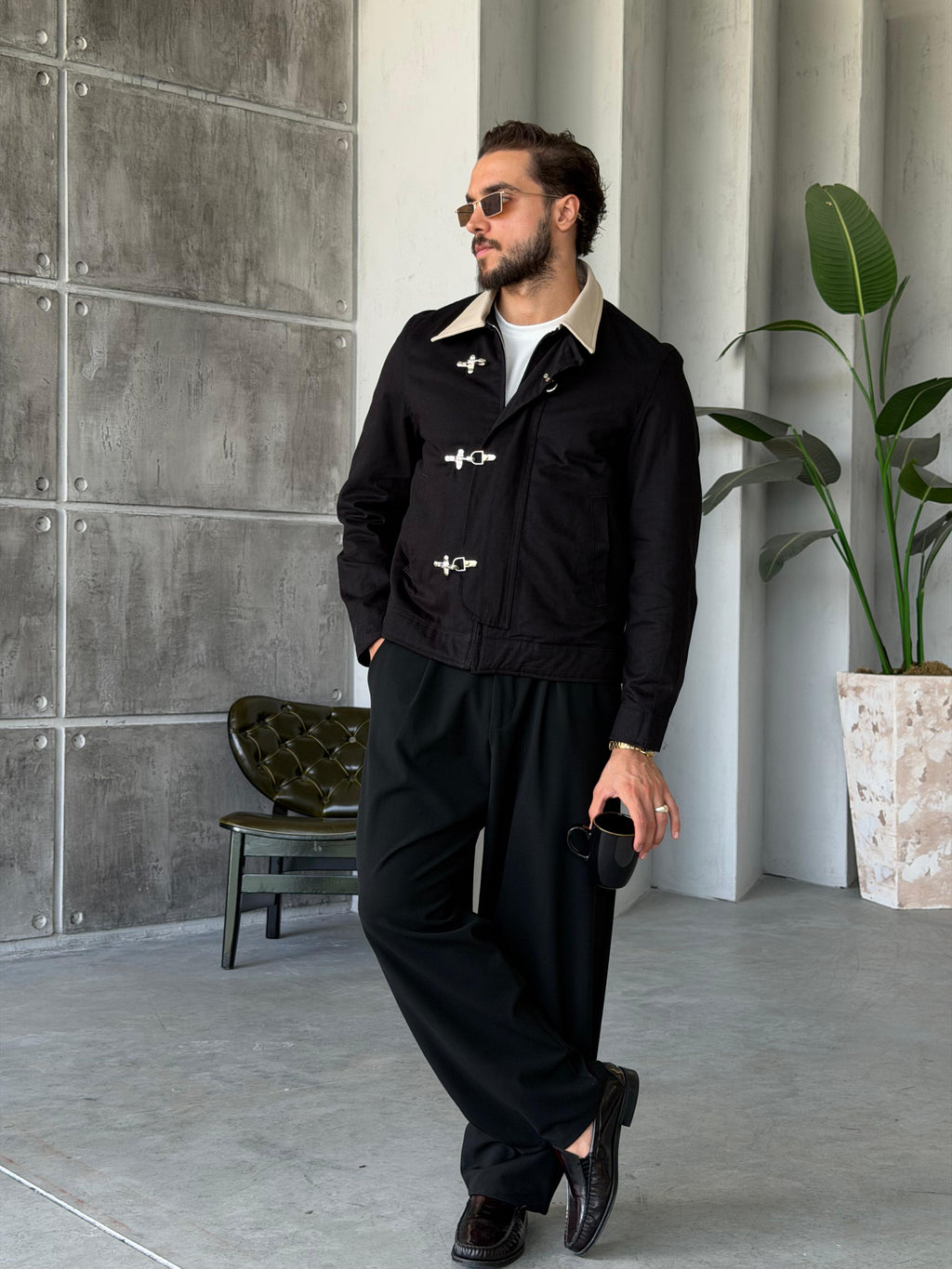 Leather Collar Jacket – Black