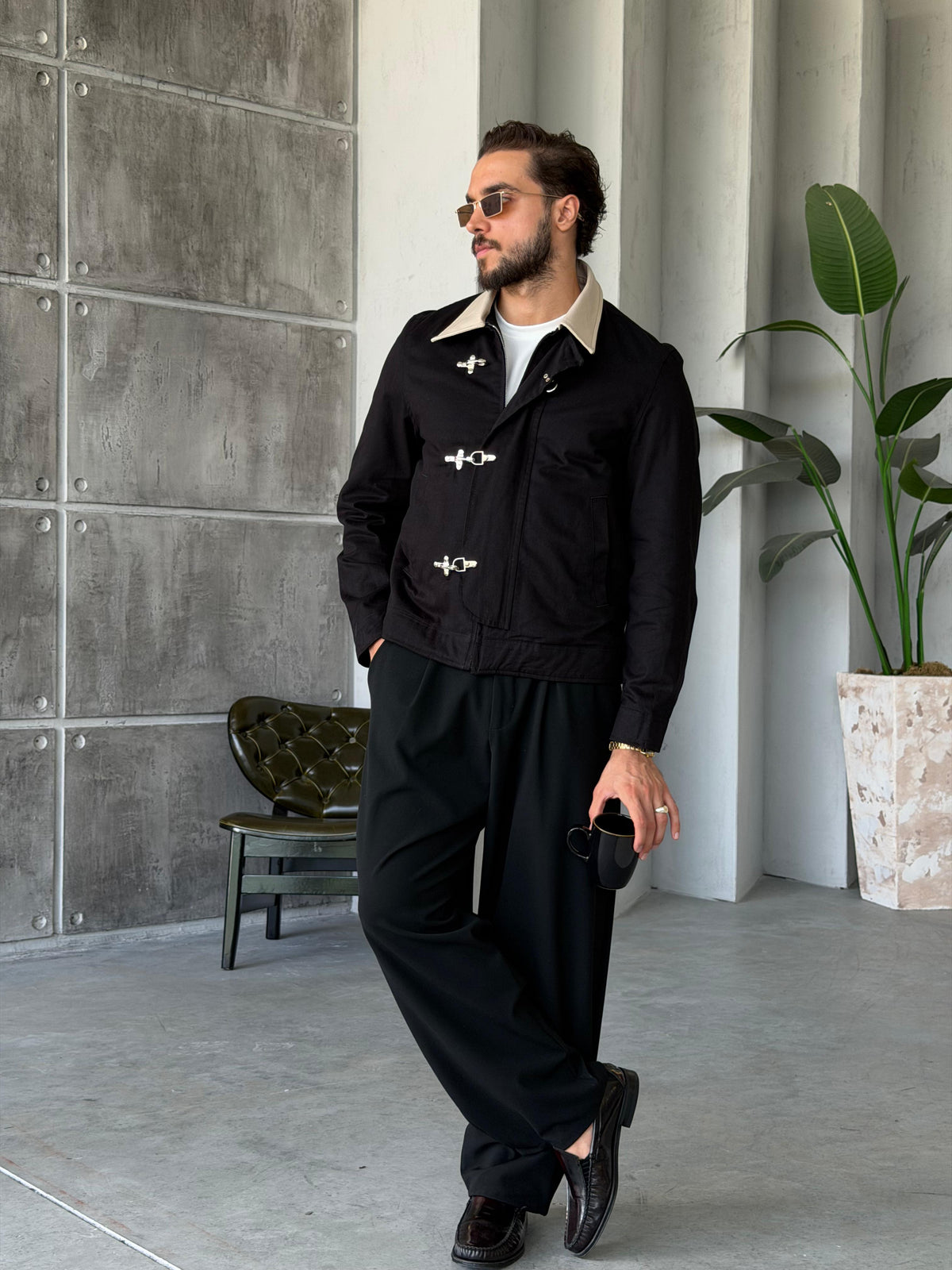 Leather Collar Jacket – Black