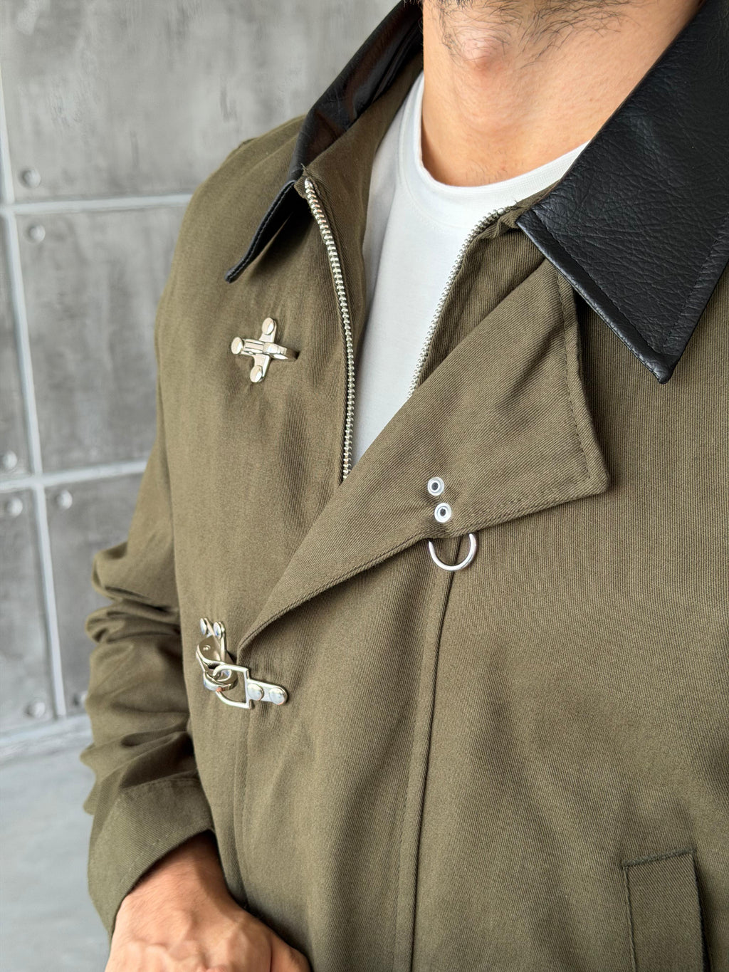Leather Collar Jacket – Dark Green