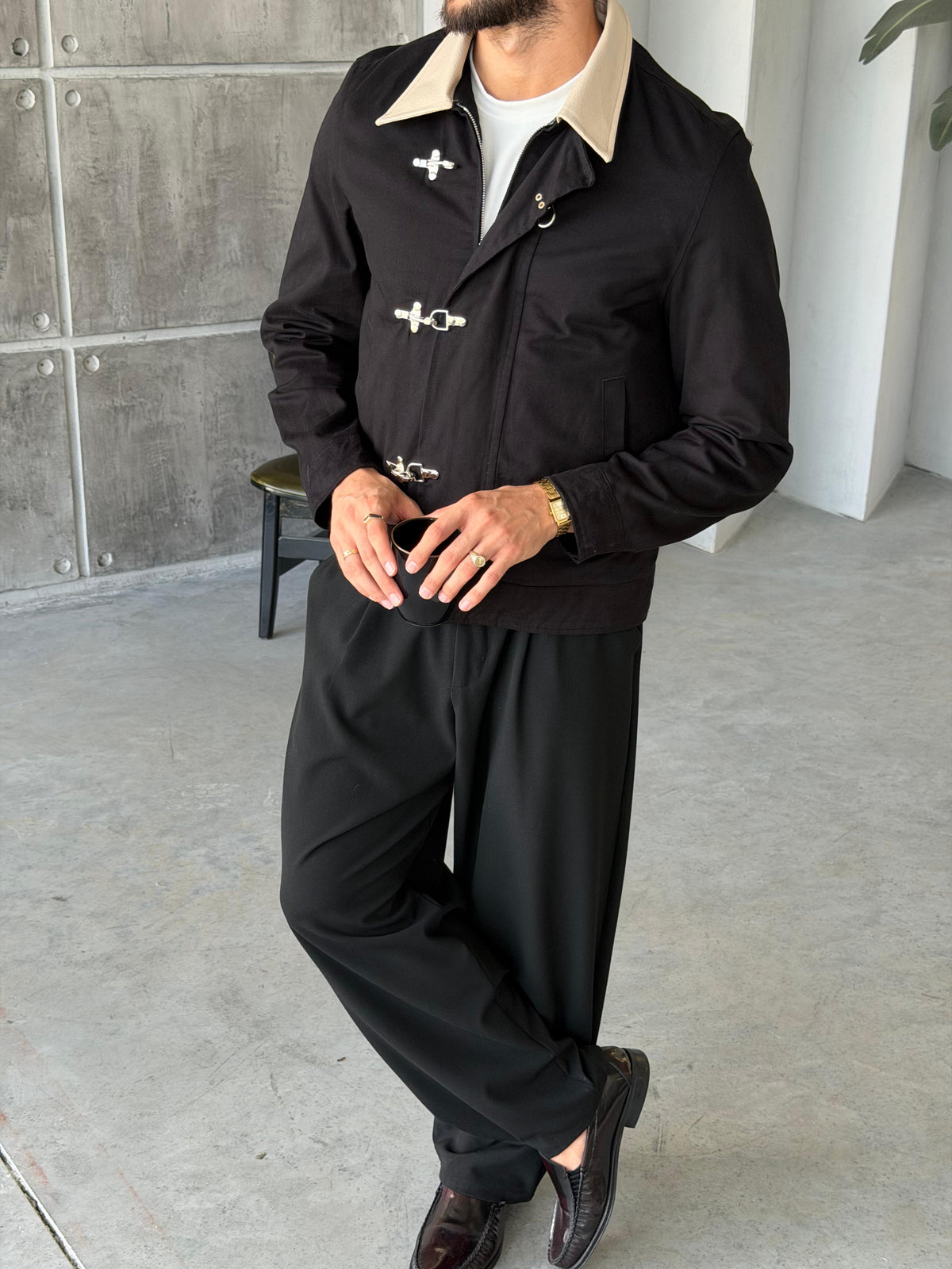 Leather Collar Jacket – Black