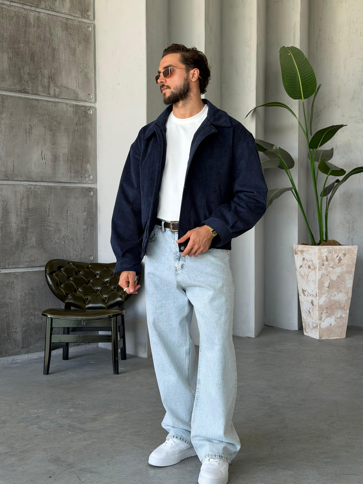 Corduroy Bomber Jacket – Navy Blue