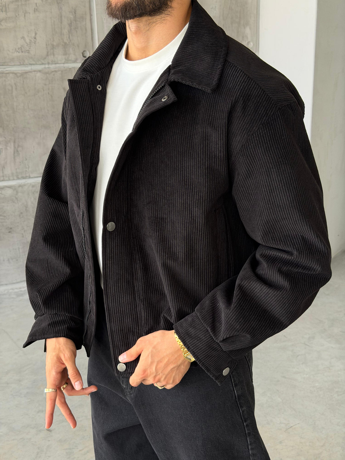 Corduroy Bomber Jacket – Black