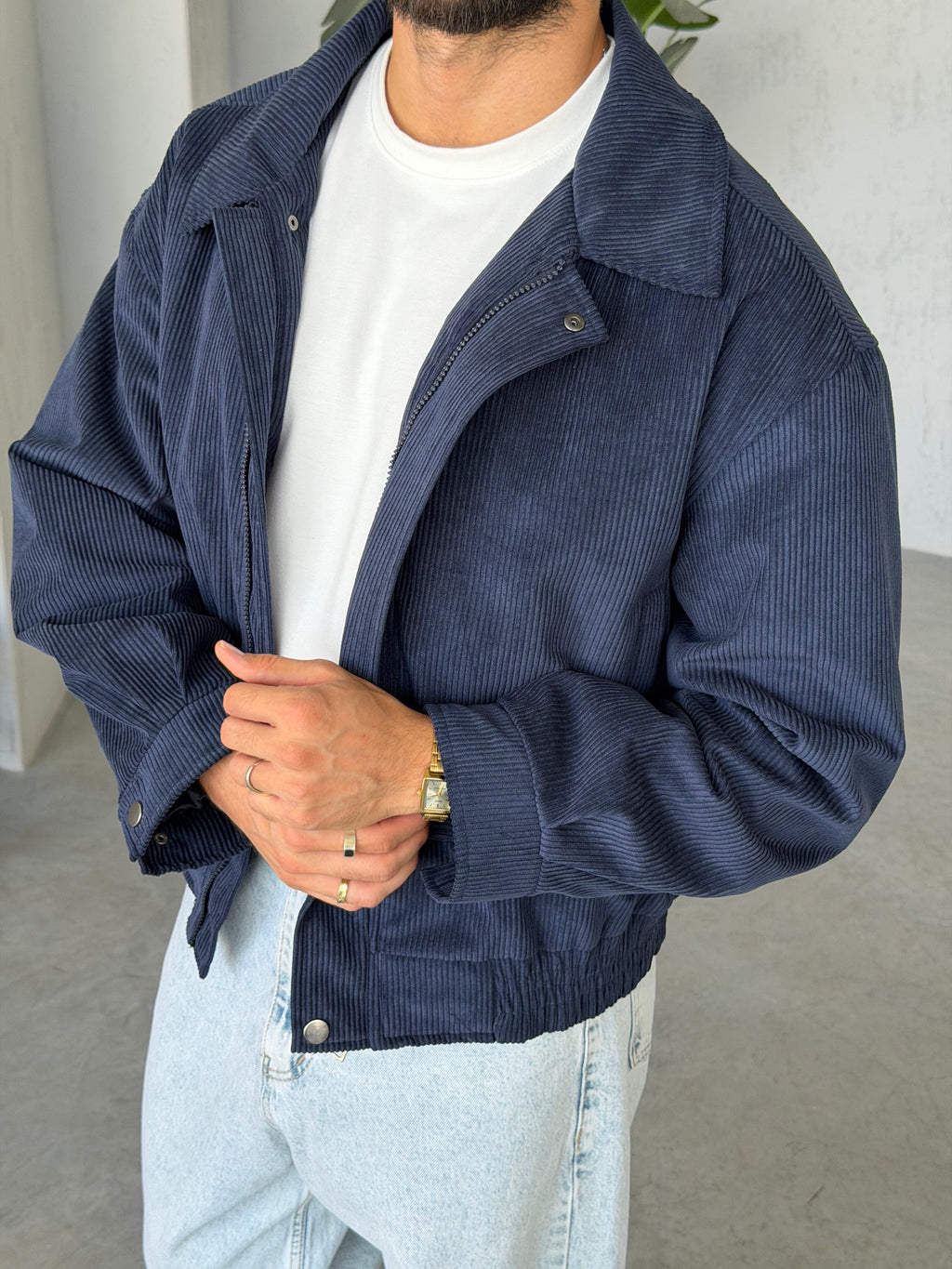 Corduroy Bomber Jacket – Navy Blue