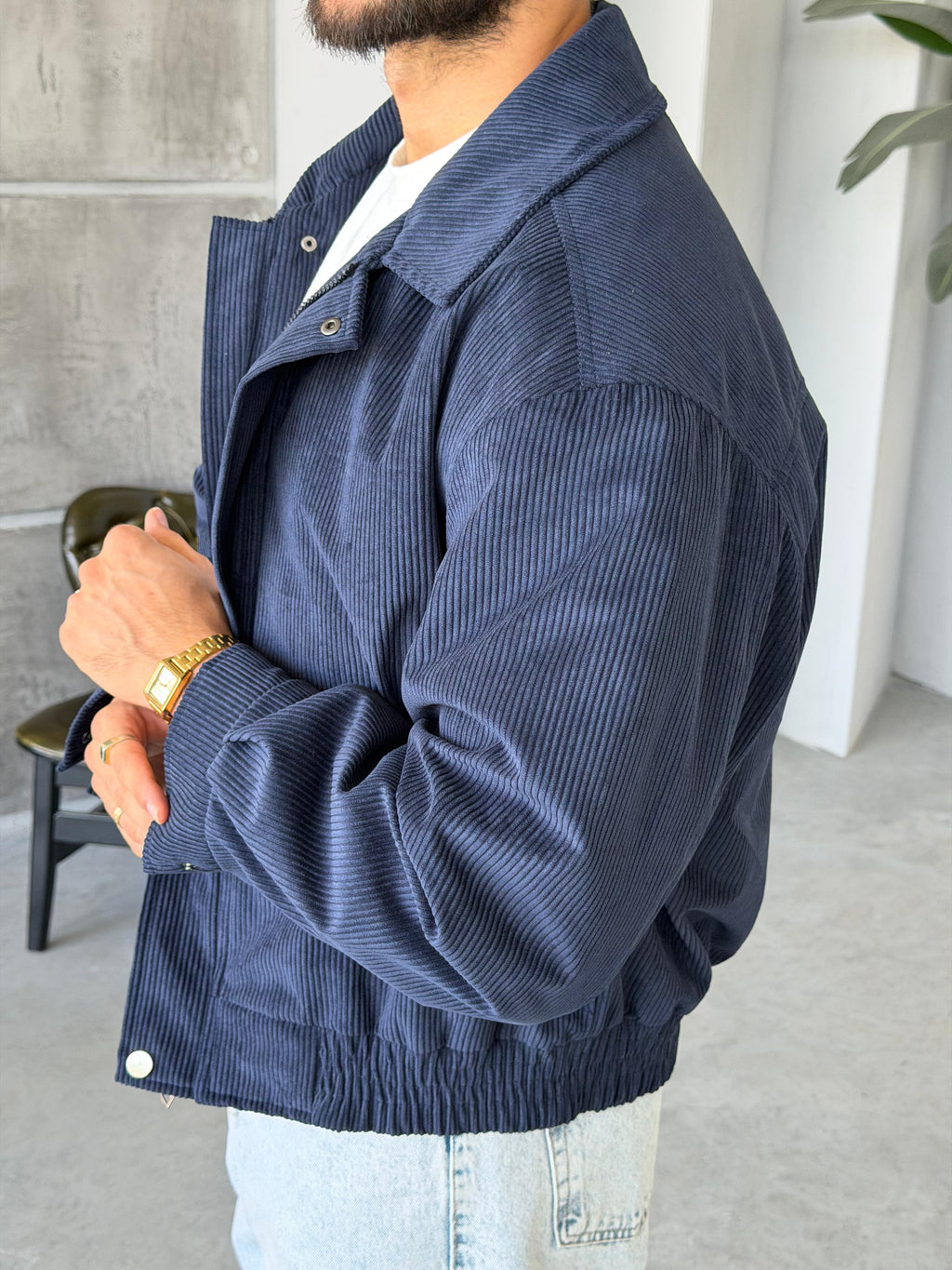 Corduroy Bomber Jacket – Navy Blue