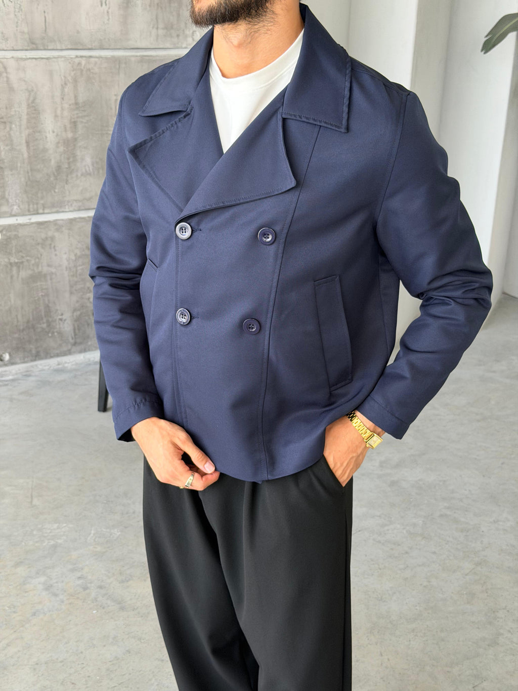 Modern Trench Jacket – Navy Blue