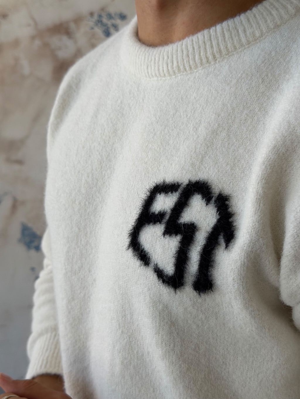 Soft Touch “EST” Oversized Knit Sweater - WHITE
