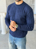Ribbed Knit Sweater – Navy Blue