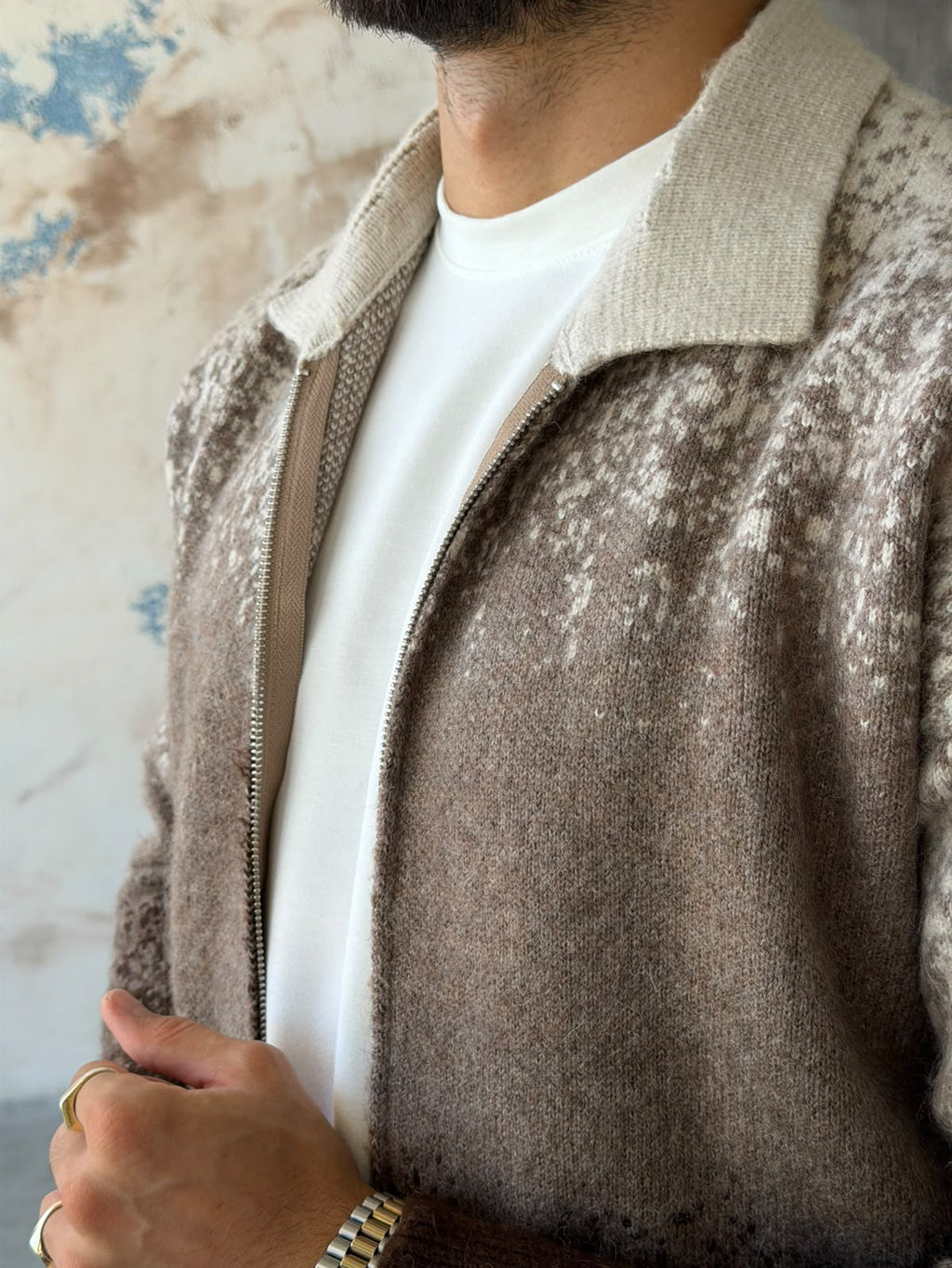 Gradient Double-Zip Knit – Brown