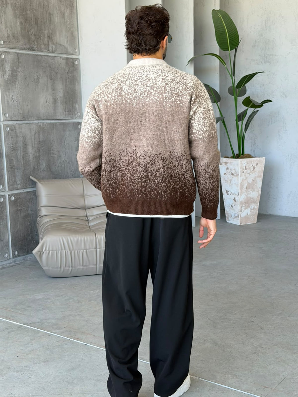 Gradient Double-Zip Knit – Brown