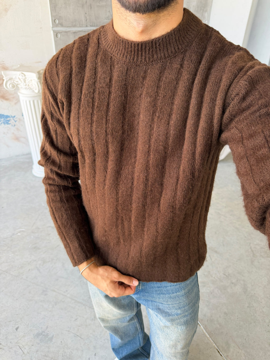 Ribbed Knit Sweater – Brown