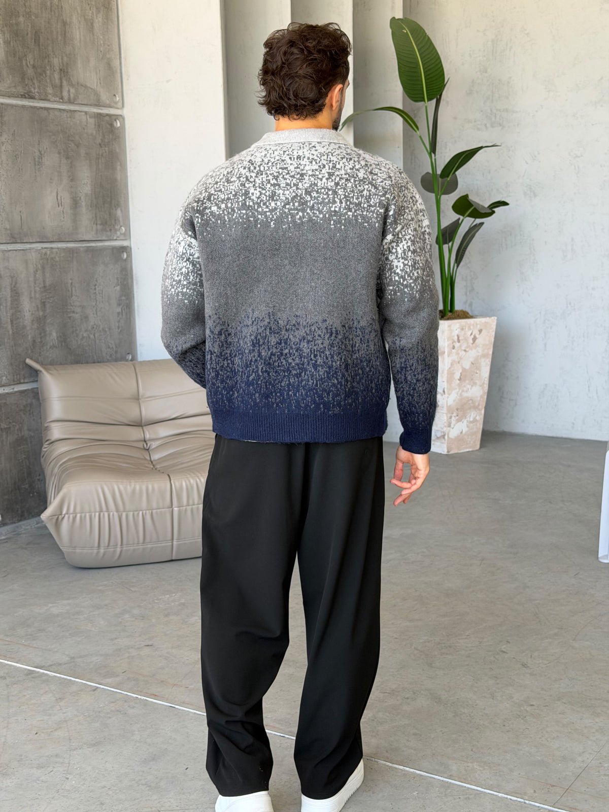 Gradient Double-Zip Knit – Navy