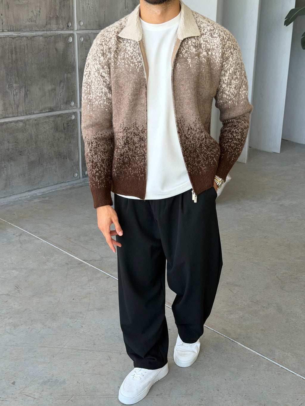Gradient Double-Zip Knit – Brown