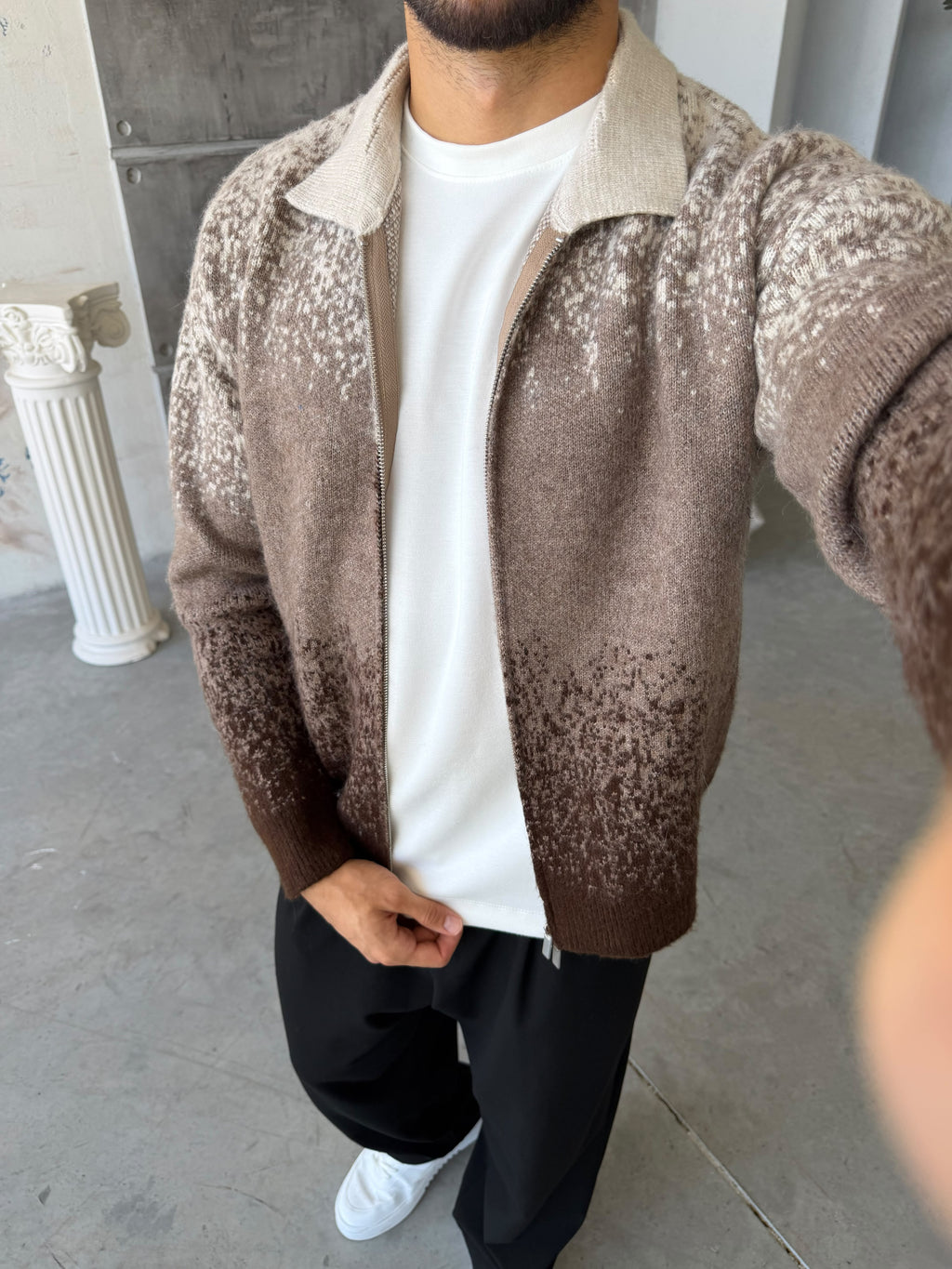 Gradient Double-Zip Knit – Brown