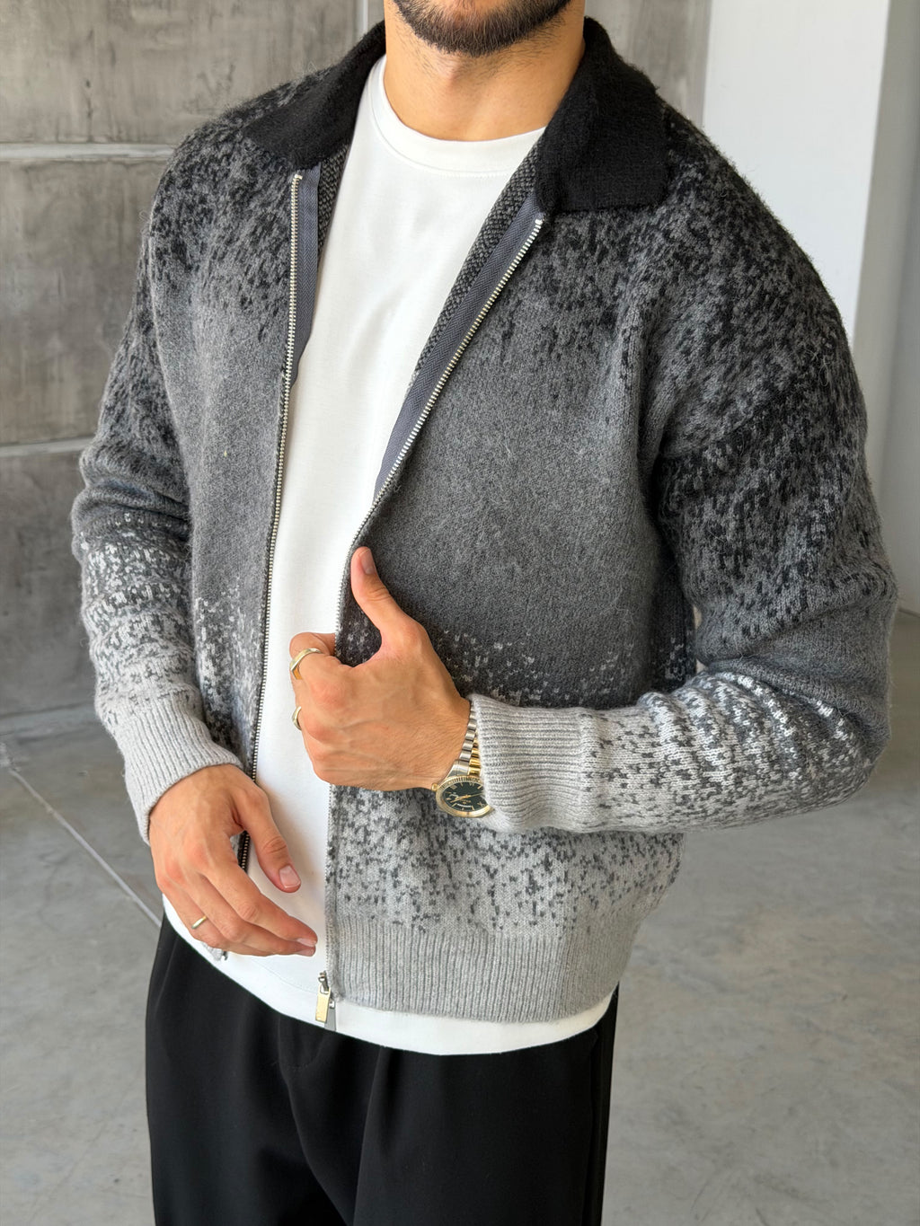 Gradient Double-Zip Knit – Grey