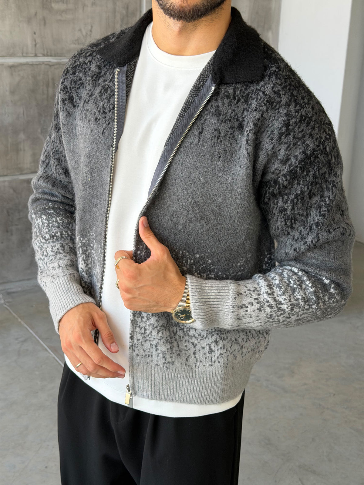 Gradient Double-Zip Knit – Grey