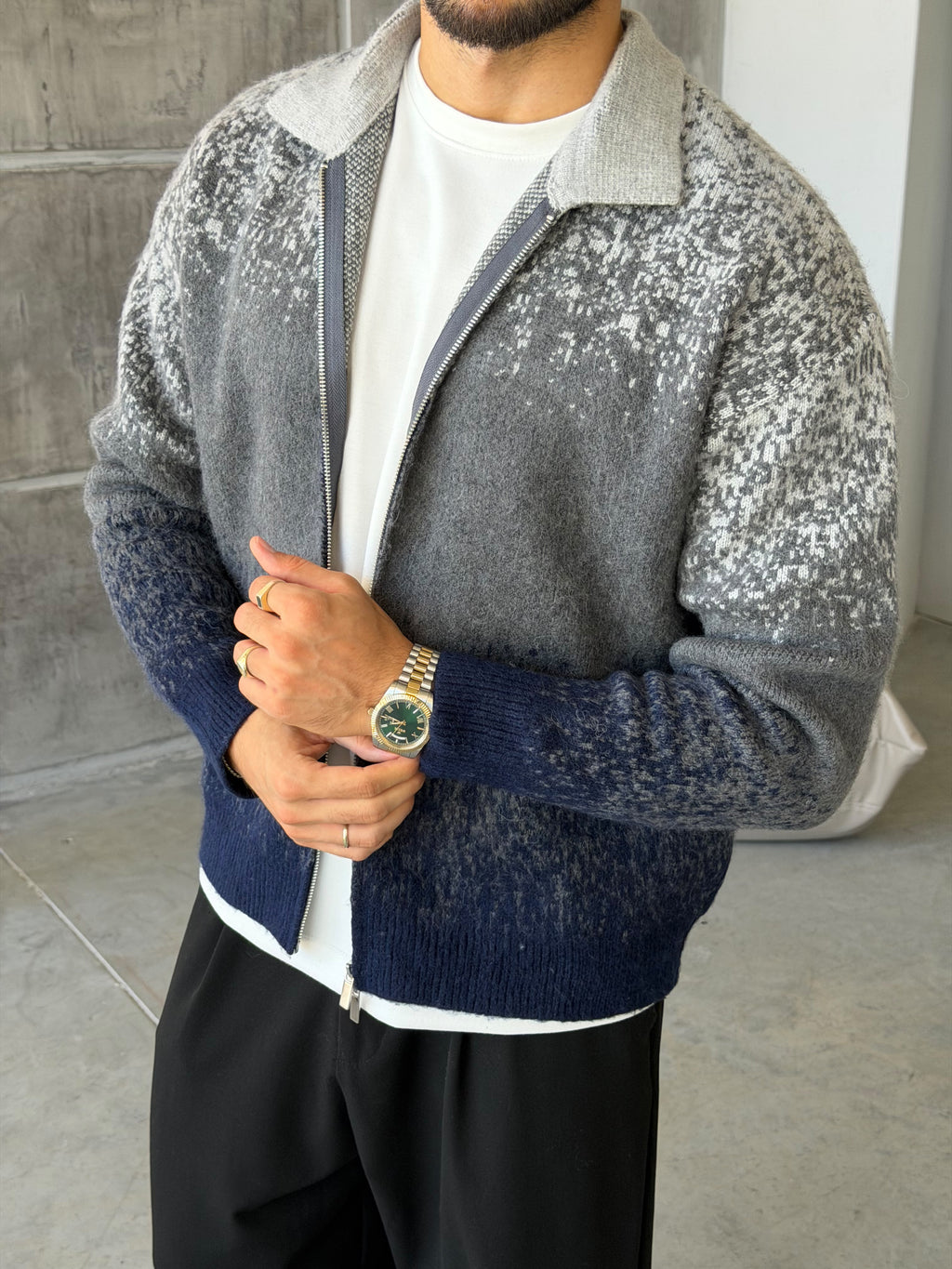 Gradient Double-Zip Knit – Navy