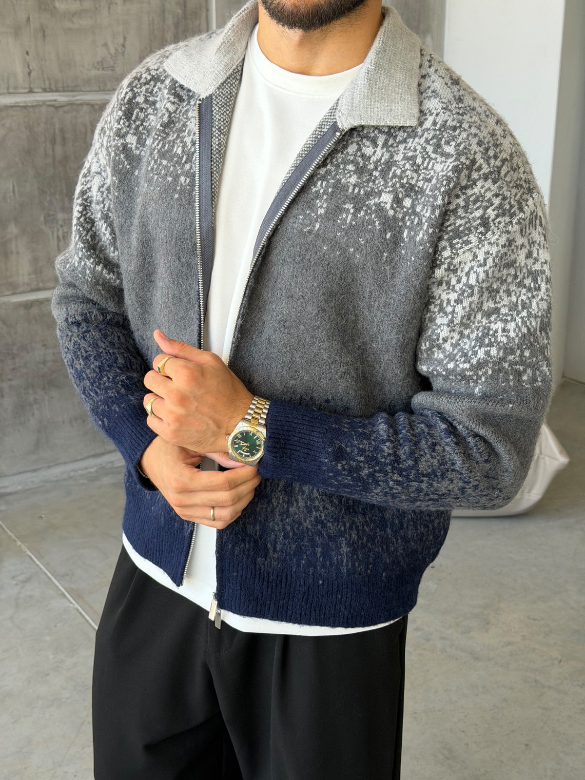 Gradient Double-Zip Knit – Navy