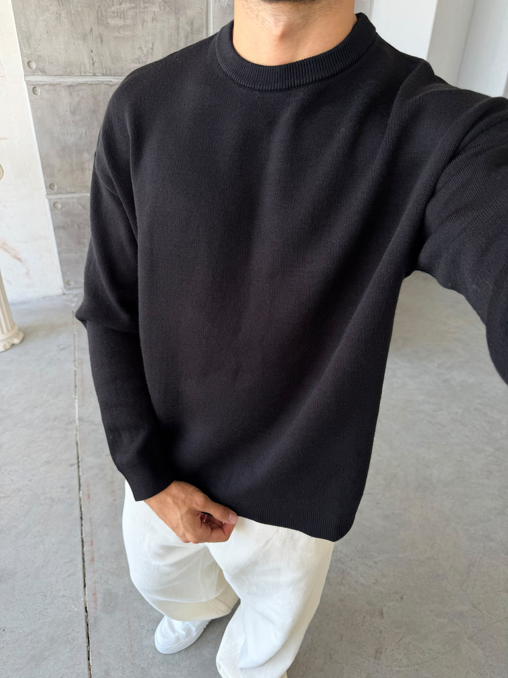 Premium Double Interlock Knit Sweater – Black