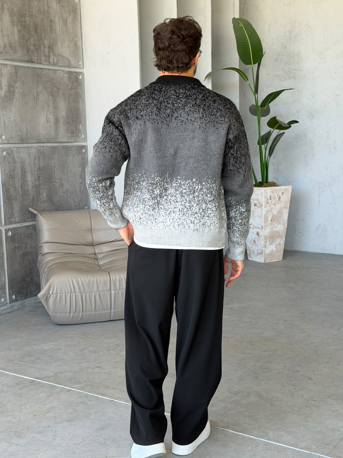 Gradient Double-Zip Knit – Grey