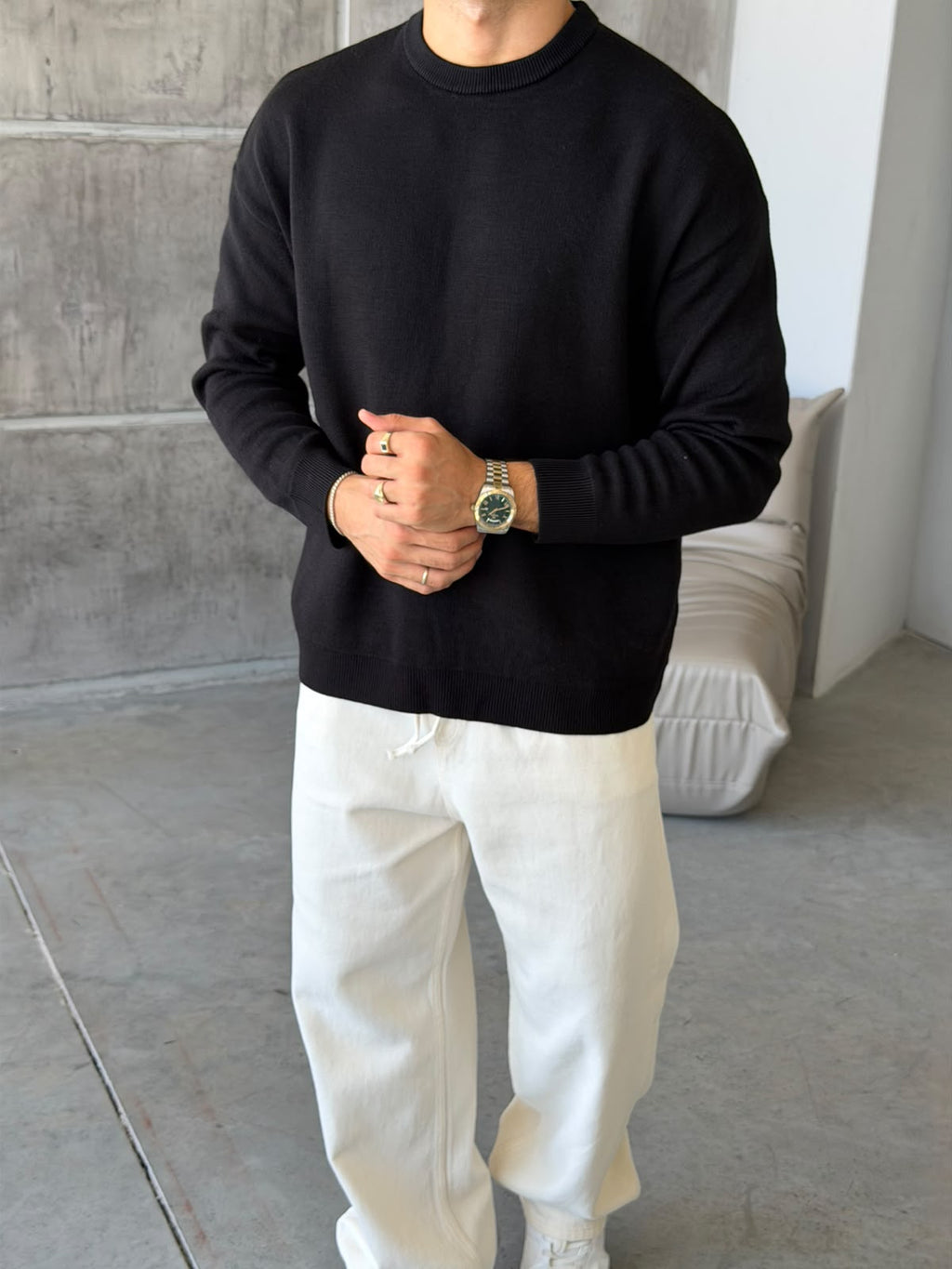 Premium Double Interlock Knit Sweater – Black