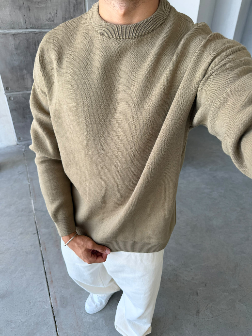 Premium Double Interlock Knit Sweater – Khaki