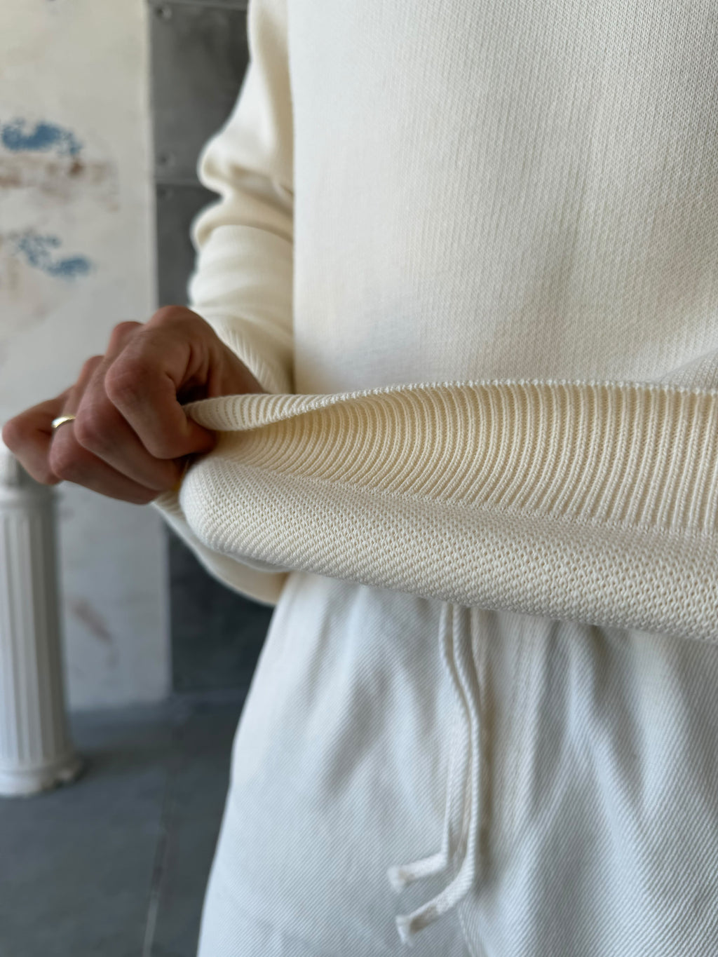 Premium Double Interlock Knit Sweater – Cream