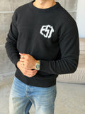 Soft Touch “EST” Oversized Knit Sweater - BLACK